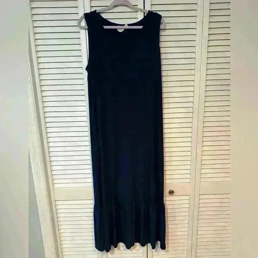 Truth + Style Regular Knit Printed Ruffle Midi Dress Navy Size L А491904 - Picture 2 of 7